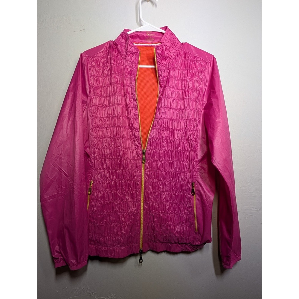EP Sport Pro Windbreaker Jacket Women's Size M Pink Full Zip Lined Ruched Front